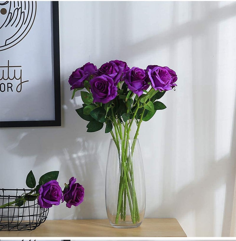 Laelfe 12 pcs Artificial Roses Flowers Long Stem Fake Silk Rose for Home Wendding Decorations (Purple) - Image 4